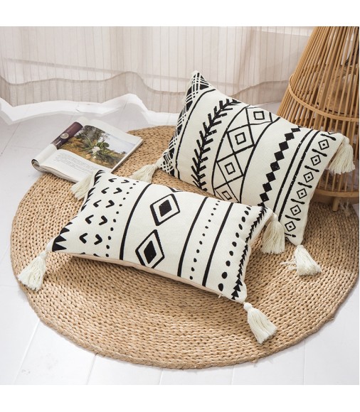 Morocco Tufted Boho Throw Pillow Covers Bohemian Woven Modern Tribal Textured Decorative Square Pillows Cover 