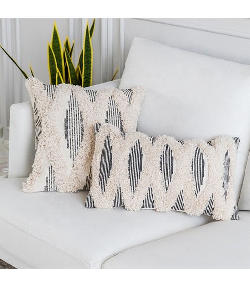 Boho Decorative Pillow Cover Home Decor Woven Tufted Striped Cosy Fashion Pillow Cover Indoor 