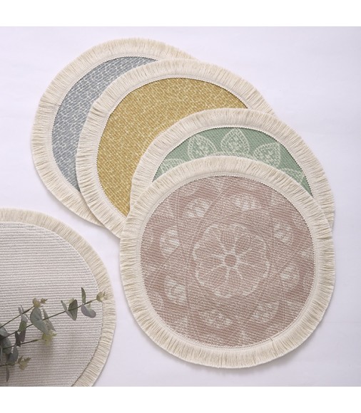 Wholesale New Creative Boho Kids Party Fringe Dining Table Mats Sets Bohemian Natural Round Cotton Woven Table Placemats 