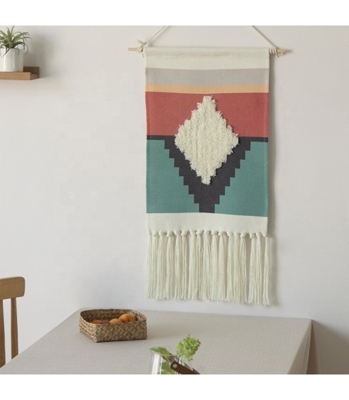 New Colorful Fall Home Kids Room Decor Cotton Woven Tufted Tapestry Boho Wall Art Decor Creative Wall Art Hanging 