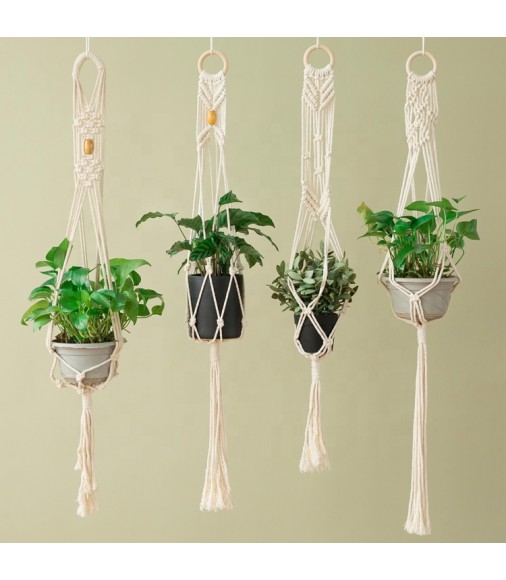 Hot Selling Boho Farmhouse Style Wall Hanging Basket Planter 100% Cotton Rope Woven Wall Hanging Planter For Plants 