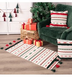 New Launch Christmas Decoration Supplies Cotton Woven Printed Hand Tufted Decor Rug With Tassels 