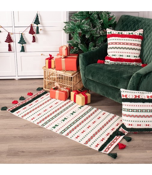 New Launch Christmas Decoration Supplies Cotton Woven Printed Hand Tufted Decor Rug With Tassels 