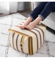 New Farmhouse Home Decorative Comfortable Foot Stool Woven Jacquard Ottoman Cotton Living Room Furniture Ottoman Pouf 