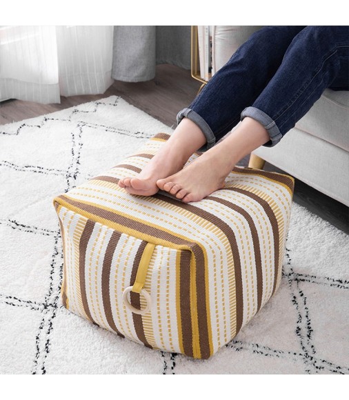 New Farmhouse Home Decorative Comfortable Foot Stool Woven Jacquard Ottoman Cotton Living Room Furniture Ottoman Pouf 