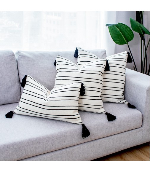 Farmhouse Decorative Black And White Striped Floor Throw Pillow Case Cover 