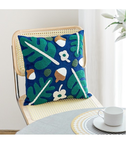 New Arrivals Custom Flower Leaf Embroidery Pillow Cover Home Sofa Decor Modern Square Accent Pillow Cover 