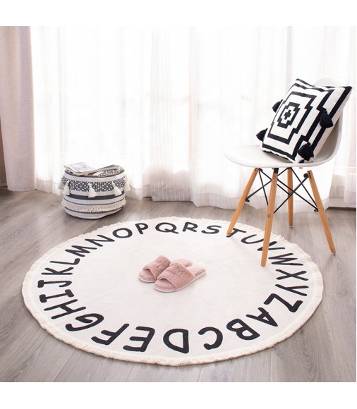 Home Decor Round Printed Woven Bedroom Living Room Carpet Throw Low Moq Tassel Letters Modern Rugs 