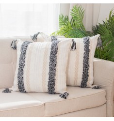 Modern Home Decorative Cotton Woven Throw Pillow Covers Hand Tufted Bohemian Tassel Cushion Cover 