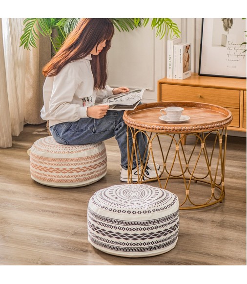 Wholesale Vintage Modern Nordic Removable Foldable Floor Round Washable Storage Moroccan Pouf For Living Room Bedroom 