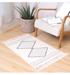 Custom Modern Diamond Geometric Cotton Woven Floor Mat For Living Room Nordic Bohemian Rugs 