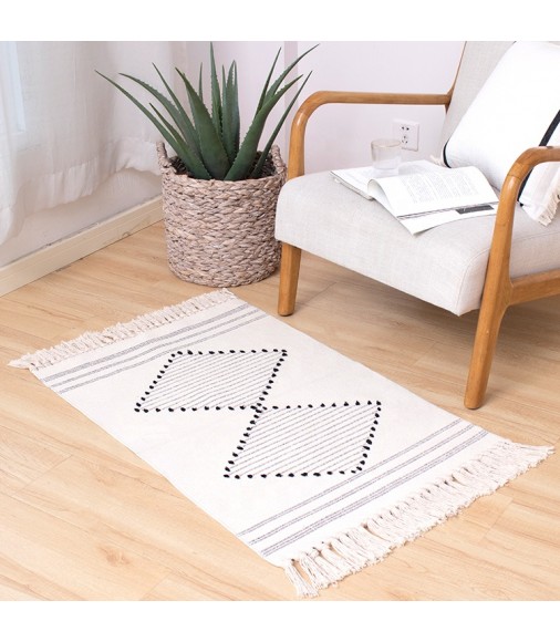 Custom Modern Diamond Geometric Cotton Woven Floor Mat For Living Room Nordic Bohemian Rugs 