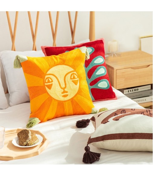 Embroidery Modern Geometric Home Decor Sofa Pattern Hand Hairball Throw Pillow Cover Case 