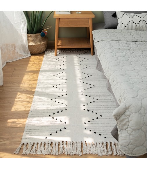 Modern Nordic Home Decor Cotton Hand Knotted Tassel Simple Geometric Beige Rug Boho Style Farmhouse Living Room Rugs 