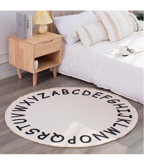 Custom Living Room Woven Bedroom Outdoor Nordic Round Carpet Tassel Letters Washable Modern Area Rugs 