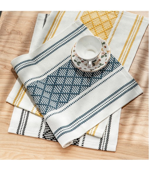 Custom Bohemian Modern Design Nordic Home Table Deocor Boho Cotton Woven Jacquard Tassel Placemat Folded Dining Table Mat Set 