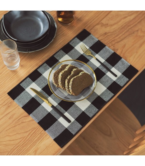 Modern Black And White Lattice Classic Plaid Placemats Set Dining Room Decorative Cotton Woven Table Mats Set 