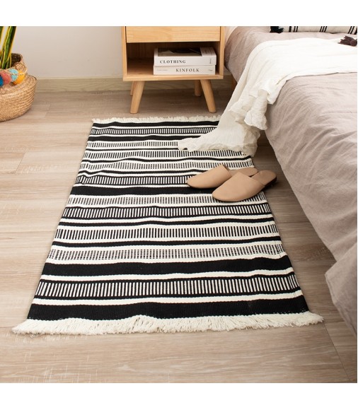 New Modern Hot Selling Classic Stripe Black White Farmhouse Boho Floor Mat American Style Carpet Living Room Decor Area Rugs 