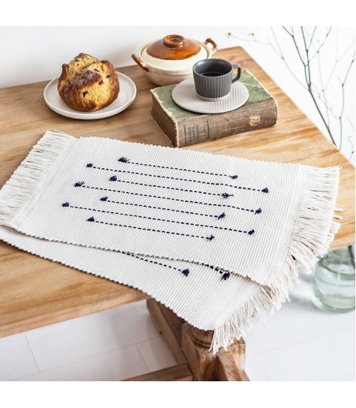 Modern Boho Christmas Table Mats And Coast Home Decor Custom Stripe Table Mat Woven Jarquard Placemat Sets For Dining Room 