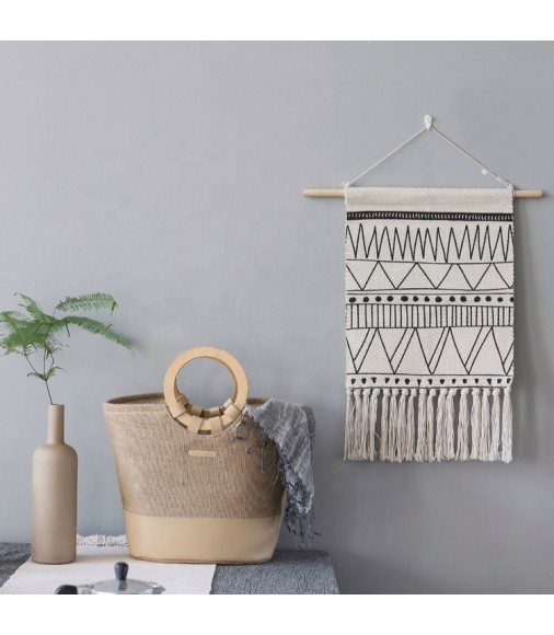 Modern Geometric High Quality Nordic Handmade Tassel Custom Cotton Woven Printed Wall Hanging Tapestry 