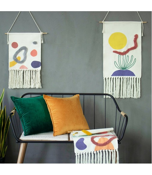 Modern Home Decorative Color Cotton Woven Handmade Tassel Hand Tufted Wall Hanging Custom Print Wall Tapestry 