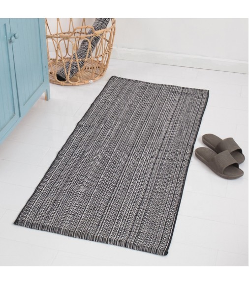 Amazon Hot Sellin Custom Black White Solid Durable Color Geometric Cotton Woven Washable Kitchen Throw Runner Rug 