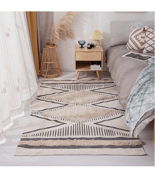 Wholesale Boho Style Home Decor Luxury Washable Printed Cotton Woven Handmade Tufted Moroccan Area Rug For Living Room Center 