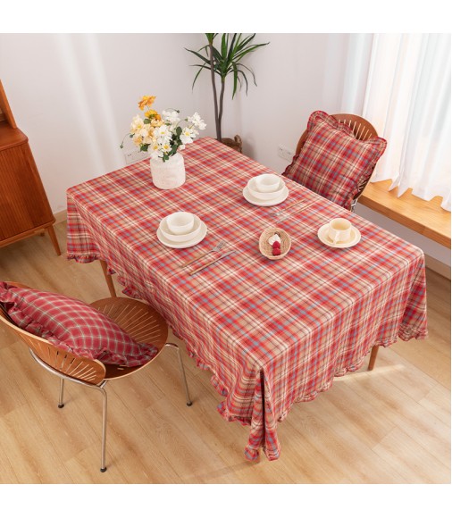 New Launching 100% Cotton Table Cover Ins Christmas Decor Home Kitchen Decoration Modern Design Plaid Tablecloth 