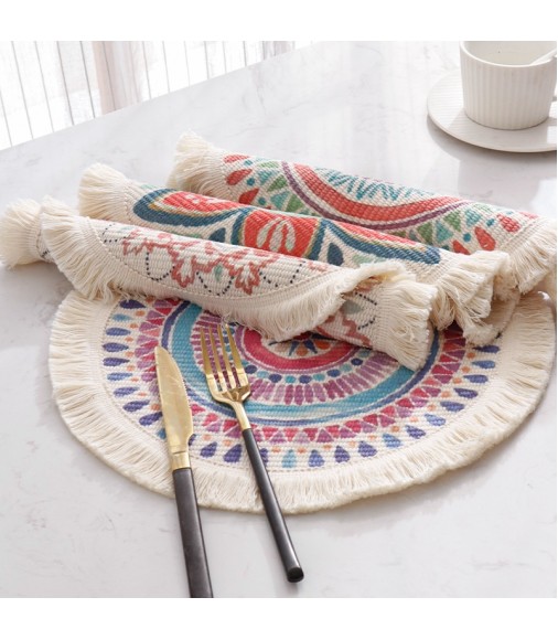 New Arrivals Farmhouse Christmas Colorful Cotton Woven Round Dining Placemats Art Bohemian Handmade Round Table Mat Placemats 