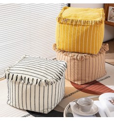 New High Quality Boho Farmhouse Modern Style Living Room Home Decor Cotton Woven Pouf Chair Pouf Stool Ottoman 