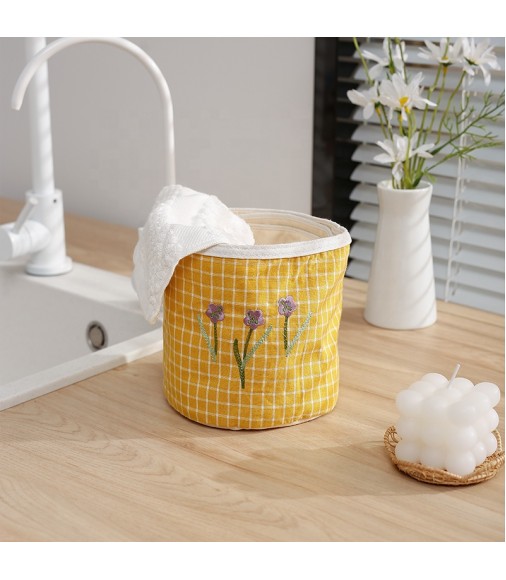 New Embroidery High Quality Farmhouse Style Cotton Storage Bag Living Room Table Decor Woven Storage Basket Organizer 