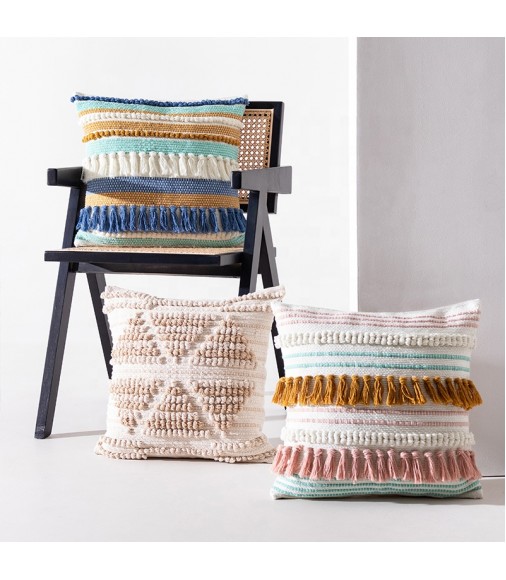 New Arrivals In Stock Boho Farmhouse Style Hand Woven Jacquard Sofa Cushion Cover Cotton Decorative Pillow Covers 