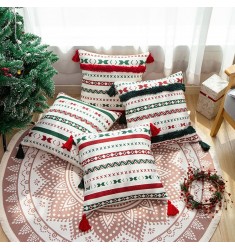 New Modern Designer Christmas Decoration Cotton Woven Cushion Cover Printing Red Green Geometric Pillow Cover 