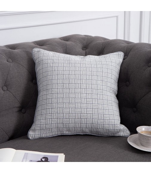 Unique Products Farmhouse Style Sofa Cushion Cover Grey Cotton Woven Spliced Plaid Home Decor Pillows Cover 