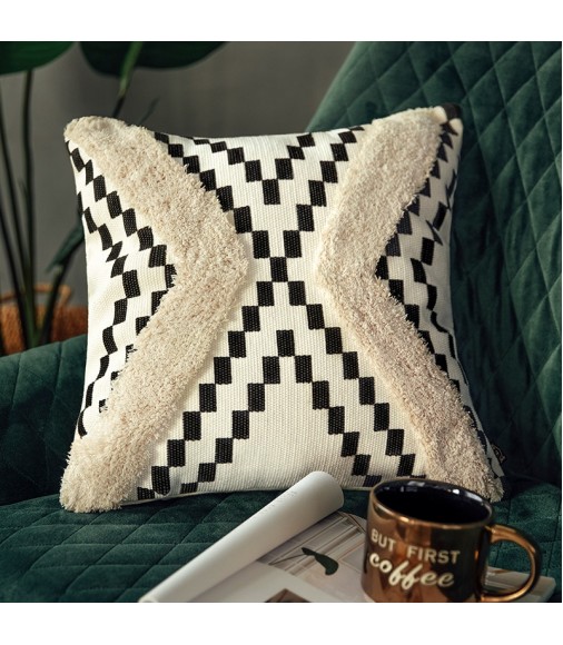 New Arrivals Bohemia Boho Vibe Geometric Printing Tufted High Quality Cotton Woven Pillow Case Covers For Sofa 