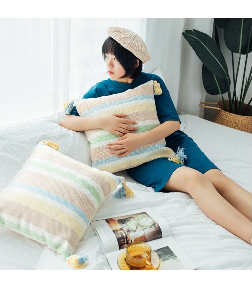 New Arrival Modern Style Striped Colorful Kids Room Decoration Cushion Cover Cotton Pillow Covers 