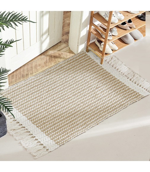 Amazon New Arrival Soft Blue And White Color Jacquard Herringbone Woven Throw Rug With Tassel 