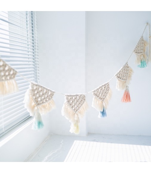 Wholesale Nordic Boho Chic Home Decor Colorful Handmade Cotton Woven Macrame Kids Baby Room Wall Decor Wall Hanging For Bedroom 