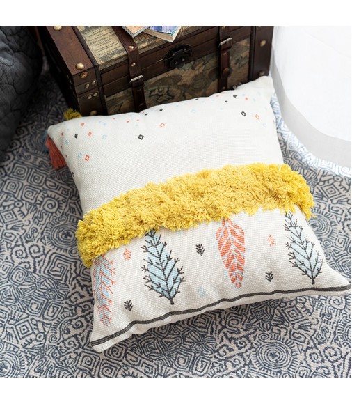 Wholesale Boho Farmhouse Home Decor Couch Yellow Pillow Cover Bohemian Home Decorative Sofa Cotton Tufted Cushion Cover 