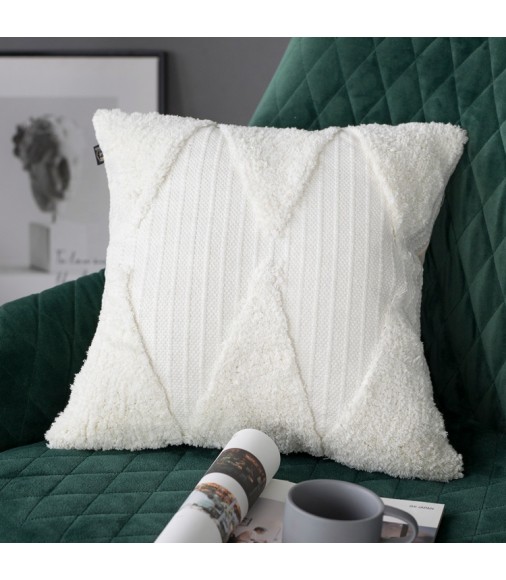 Christmas White Cotton Woven Tufted Throw Pillow Covers Boho Home Decorative 18 Inch Lumbar Tufted Cushion Covers 