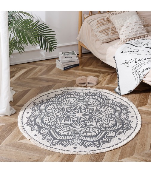 Wholesale Black Flower Shape Printed Round Carpet Custom Kids Room Play Printing Round Rug 