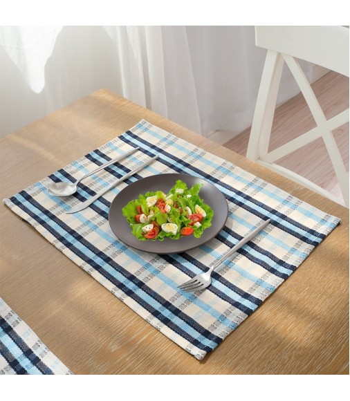 Wholesale High Quality Cheapest Modern Home Decorative Restaurant Table Mats Heat Resistant Blue Cotton Woven Palcemat 