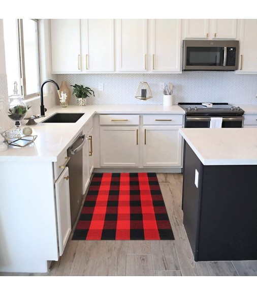 Christmas Decorative Outdoor Entrance Doormat Carpets Custom Farmhouse Black And Red Buffalo Plaid Outdoor Floor Rugs Area Rugs 