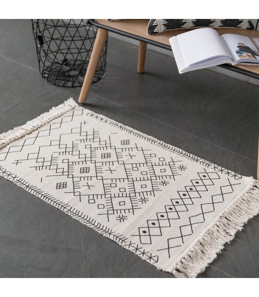 Wholesale Custom Bedroom Handmade Knotted Geometric Printed Area Rug Moroccan Boho White Cotton Layering Rugs 