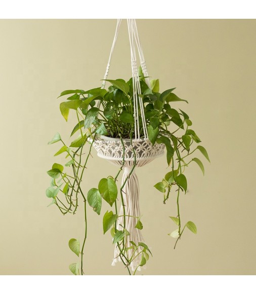 Wholesale Garden Decor 100% Cotton Handmade Air Hanger With Plant Pot Macrame Plant Wall Hanger 