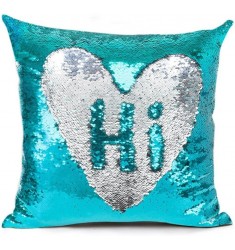 MOCOFO Glitter Pillow Lakebluesilver– Reversible Teal Flip Sequins Mermaid Fish Pillow Cover