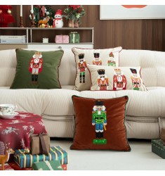 MOCOFO Christmas Embroidered Nutcracker Throw Pillow Cover - Decorative Holiday Cushion Cover