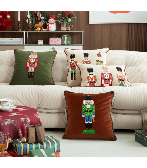 MOCOFO Christmas Embroidered Nutcracker Throw Pillow Cover - Decorative Holiday Cushion Cover