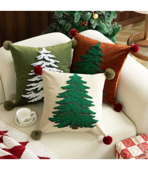 MOCOFO Christmas Throw Pillow Cover - Cotton Festive Plaid Holiday Decor