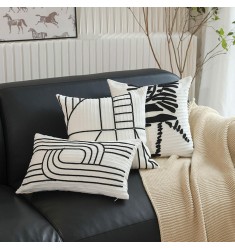 MOCOFO White Cotton Throw Pillow Cover - Decorative Linear Geometric Design